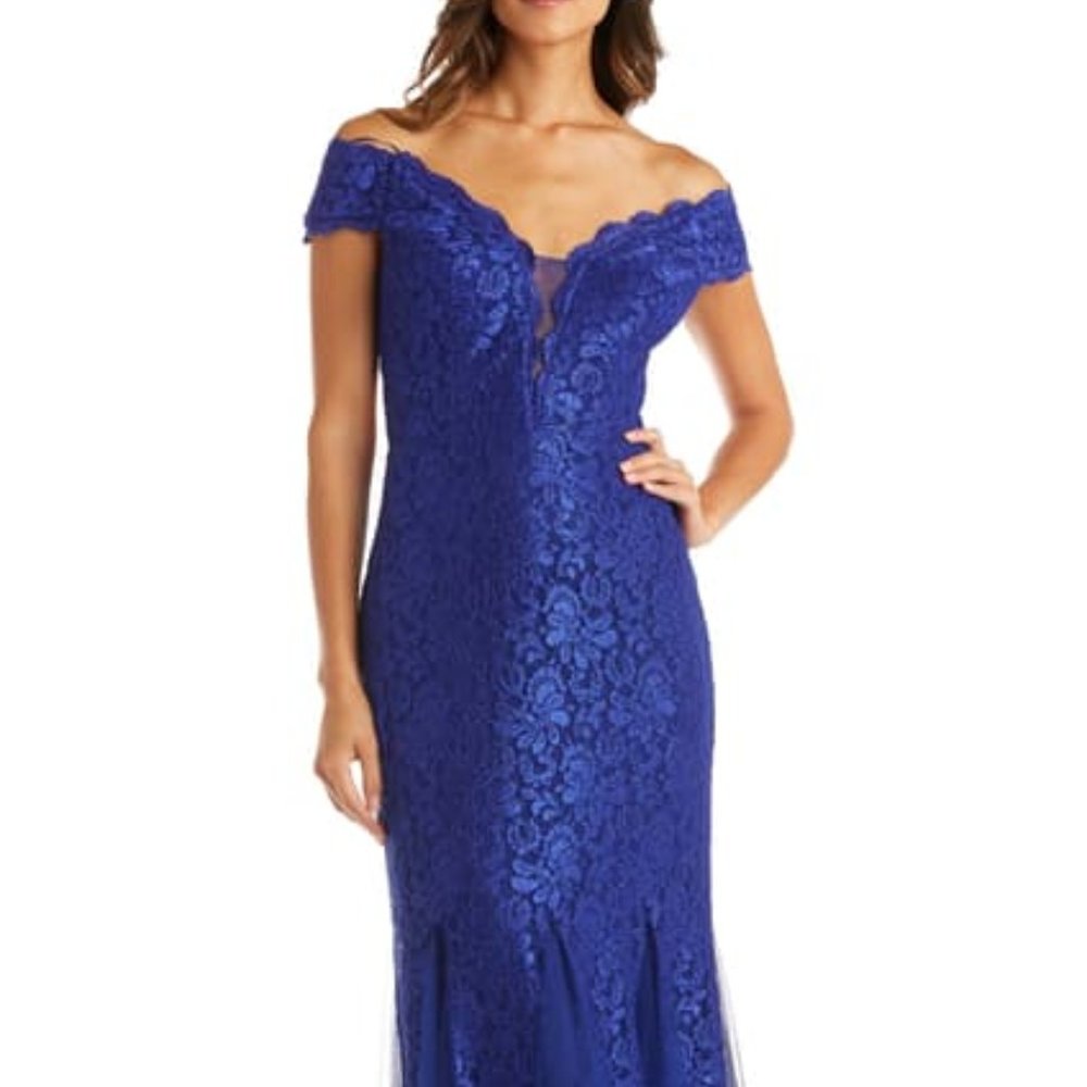 Morgan & Co. Lace Off the Shoulder Gown Women  Dress Size 9